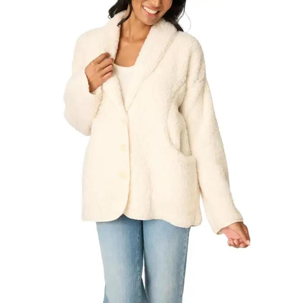 NWT! PJ Salvage High Pile Fleece Cardigan Cream Size Large